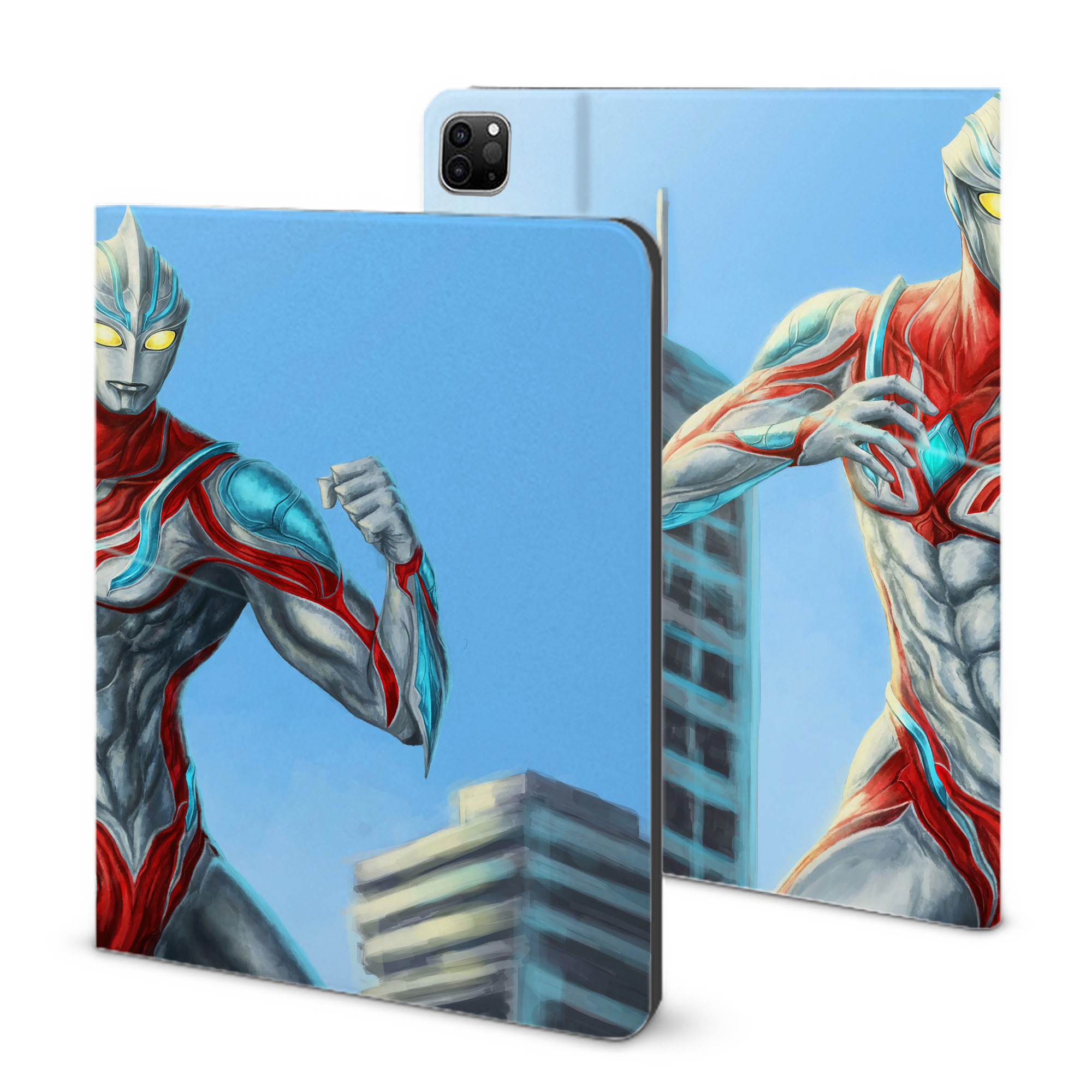 （画像用） ウルトラマン Ultraman IPad ケース ブック型 PUレザー TPU 耐衝撃 軽量 薄型 ペン収納なし 全面保護 IPad 各モデル対応